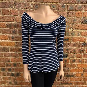 VGC Boston Proper Stripe Off the Shoulder Ruffle Blouse Size Small